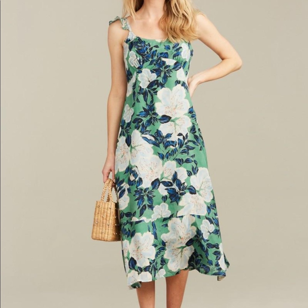 Roller Rabbit Sleeveless Scoop Neck Green and Blue Floral Clovis Quinn Dress